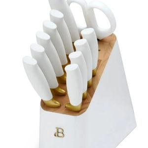 Beautiful 12 Piece Stainless Steel Knife Block Set, Soft-Grip Handles White Icing by Drew Barrymore
