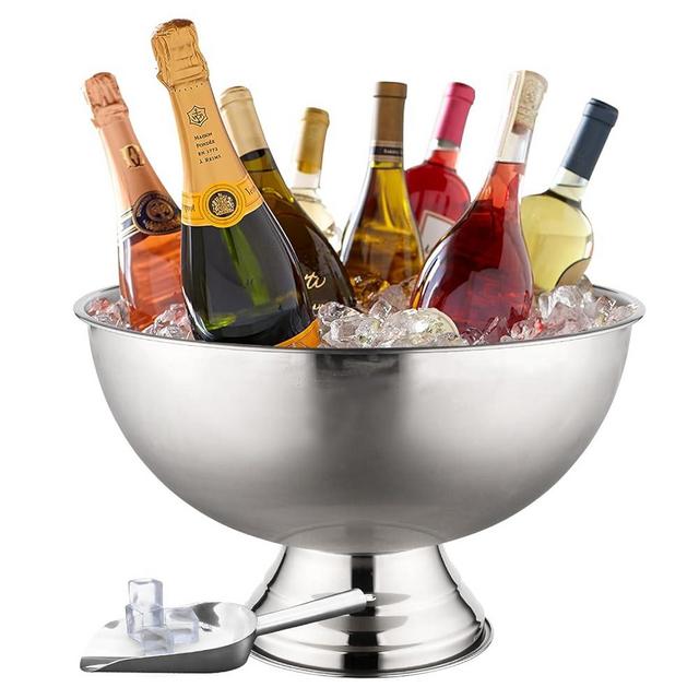 Glotime Premium Ice Bucket For Parties - Party Sized 12L Beverage Tub With Scoop - Silver Stainless Steel Ultimate Champagne Bucket For Celebrations- Insulated Punch Bowl -Large Ice Bucket For Drinks