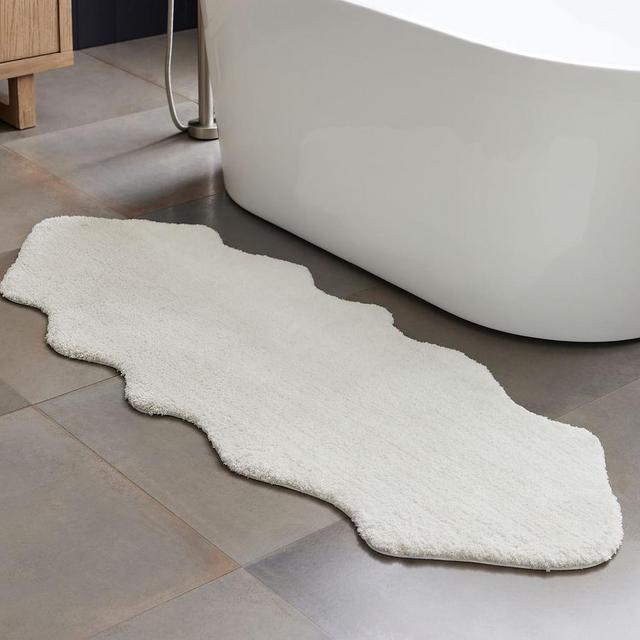 White Faux Hide Double Wide Bath Rug, 64x24"