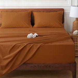 HYPREST 100% Cotton Sheets for Queen Size Bed Deep Pockets Fit 18"- 24" in Deep Mattress, Burnt Orange Hotel Luxury Soft Wrinkle Free Cooling Sheets for Queen Size Bed