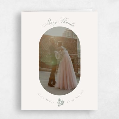 Deep Sage, Beige Wedding Thank You - Leif Photo