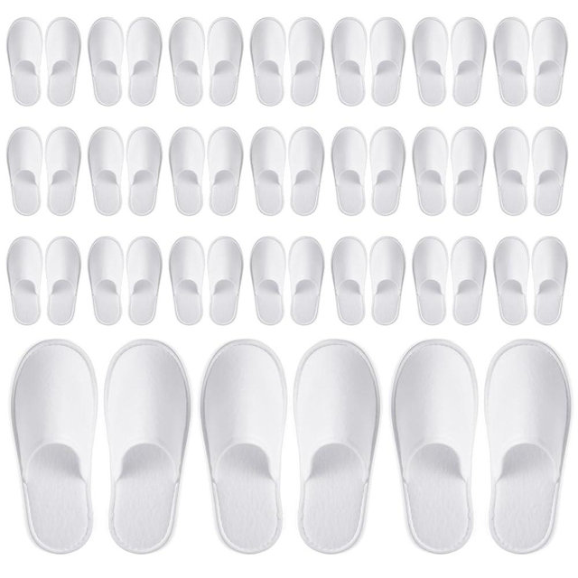 Juvale 24 Pairs Disposable House Slippers for Guests, Bulk Pack for Hotel, Spa, Shoeless Home, White Closed Toe (US Men Size 10, Women 11)