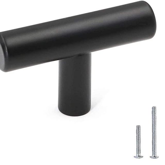 12 Pack LONTAN Cabinet Knobs Matte Black Kitchen Cabinet Knobs - LS201BK Modern T Cabinet Knobs Stainless Steel Dresser Drawer Knobs for Cupboard, Single Hole, Overall Length 2in