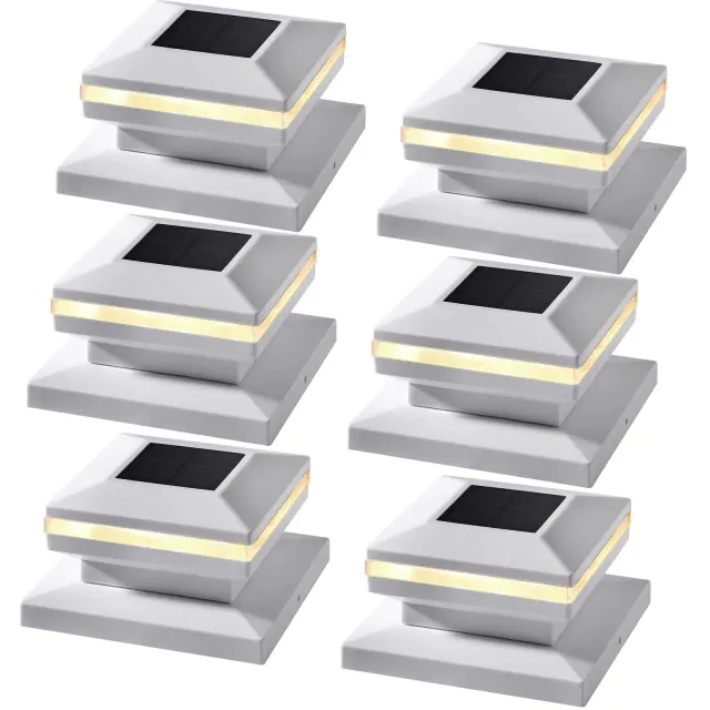 MAGGIFT Solar Post Cap Lights Outdoor Fence Deck Patio LED Waterproof Modern Design - White, 6 Pack, Warm White Light