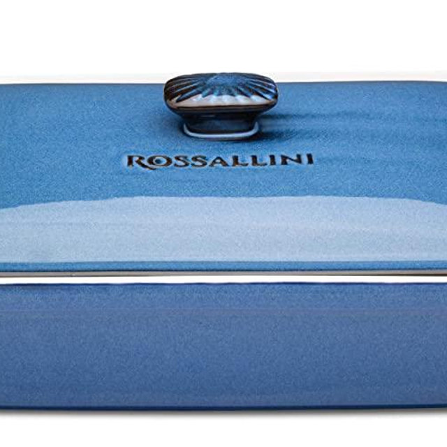 ROSSALLINI Stoneware Casserole Dish Bakeware Set with Lid, Covered Rectangular Dinnerware, Extra Large 4.23 Quart, 13 by 9 Inch, Blu Indaco [Reactive Blue]