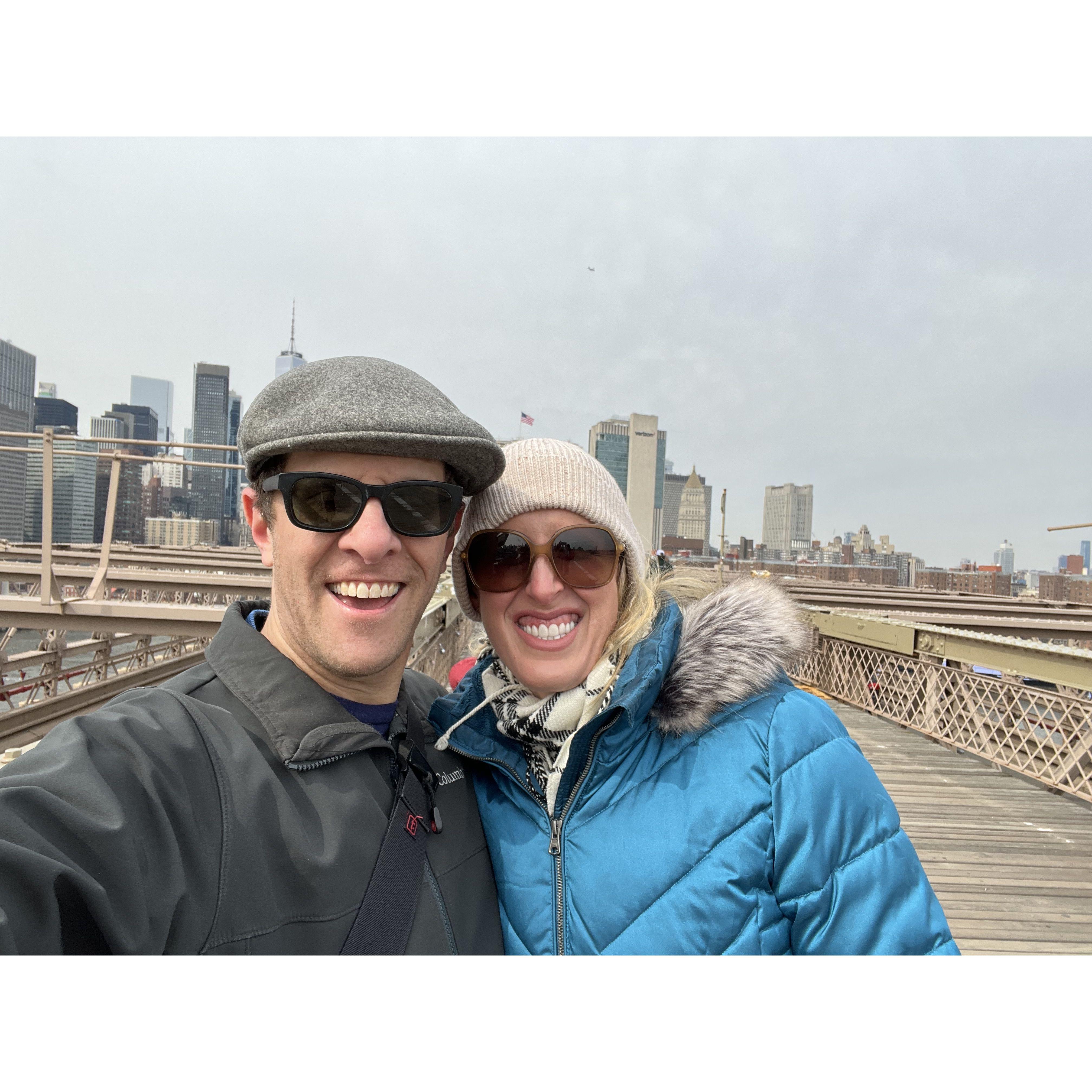 Walking across the Brooklyn Bridge