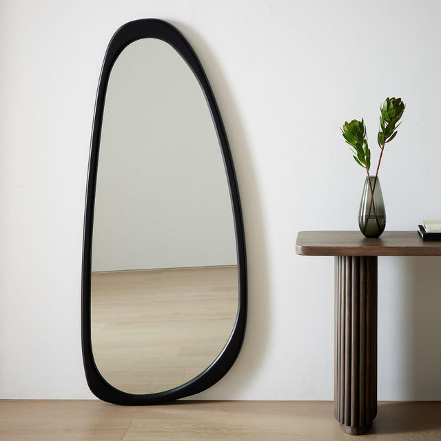 Mid Century Asymmetrical Floor Mirror, Black