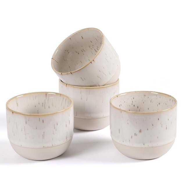 ZEBERBO Ceramic Espresso Cups Set of 4, Double Walled Espresso Coffee Mugs for Nespresso Cups, Special glazed Demitasse Cups Expresso Coffee Cup for Espresso Machine (White)