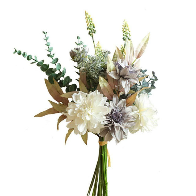 Artificial Fake Flowers Plants Silk Flower Arrangements Wedding Bouquets Decorations Plastic Floral Table Centerpieces for Home Kitchen Garden Party Décor (Purple White)