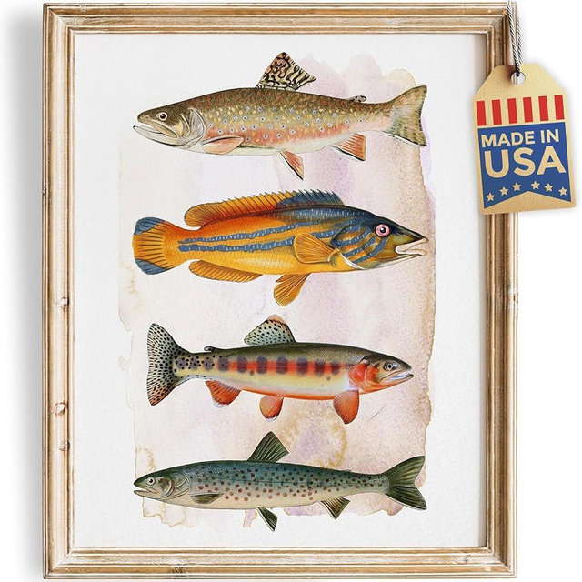 Vintage Fish Art Print - Unframed - 8x10 | Vintage Dcor | Farmhouse Dcor | Bathroom Dcor Wall Art | Kitchen Wall Dcor | Kitchen Wall Art