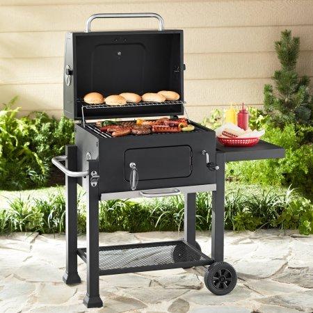 Expert Cast Iron Heavy Duty Cooking Grates Charcoal Grill 24 Inches with High Temp Powder Coated Lid Adjustable Charcoal Pan