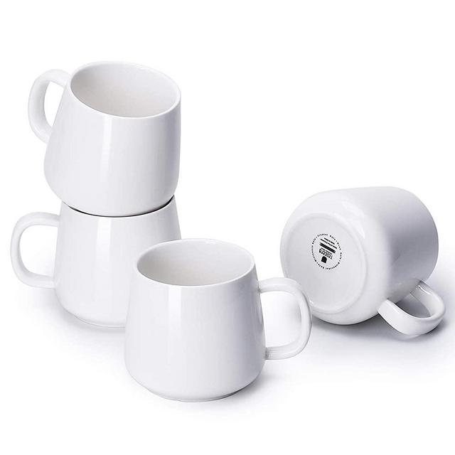 Porcelain Coffee Mugs Set of 4 - 12 Ounce Cups with Handle for Hot or Cold Drinks like Cocoa, Milk, Tea or Water - Smooth Ceramic with Modern Design, White