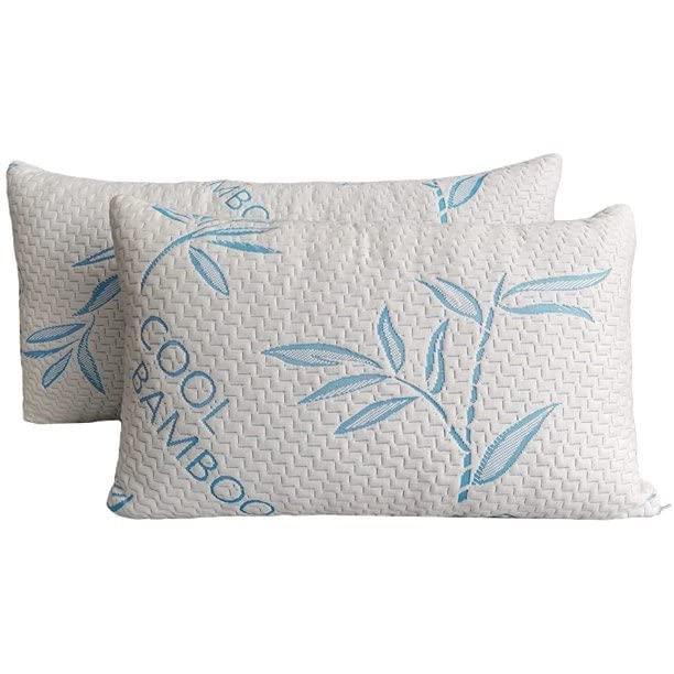 Queen Size 2 Pack Bamboo Pillows for Sleeping, Shredded Memory Foam Adjustable Bamboo Bed Pillow with, Removable/Washable Bamboo Rayon Zipper Cover (Queen 2 Pack)