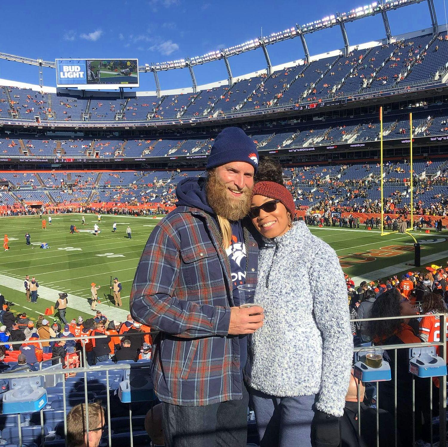 Jai's first Bronco game! It was FREEZING.