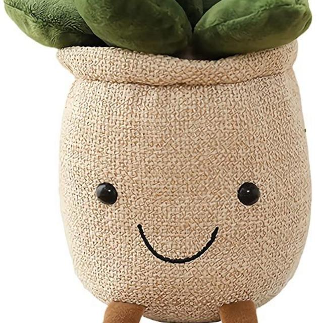 WUZHOU Tulip Plush Toy, 13.7" Flower Pot Stuffed Plushie Pillow Decoration, Soft Fluffy Toy Succulent Plants Friend Throw Pillow, Multicolor (Khaki-Succulent)