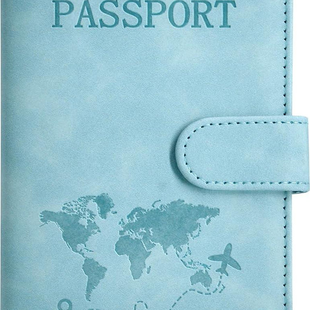 Passport Holder, Passport Cover with Credit Card Slot and Boarding Pass Slot Combo, Passport Wallet Case Book Travel Must Have, RFID Blocking Leather Travel Accessories, Light Blue