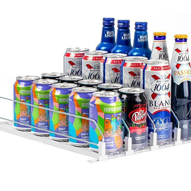 Drink Organizer for Fridge, Baraiser Self-Pushing Soda Can Organizer for Refrigerator, Pantry and More, White 4 Rows