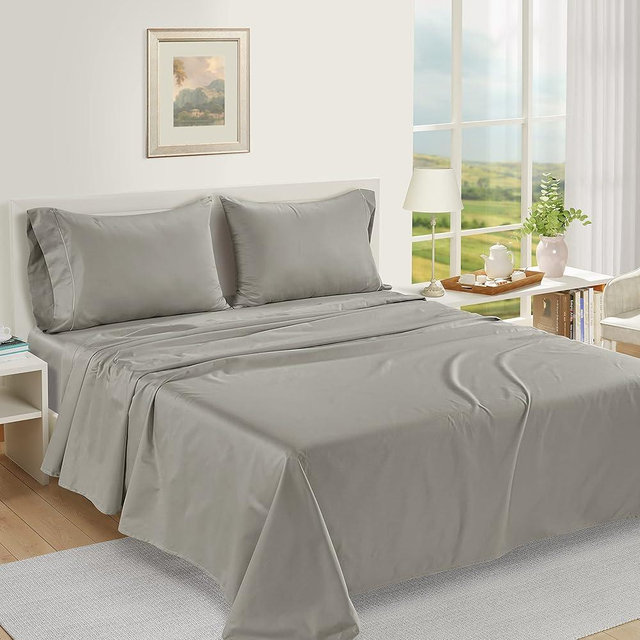 OYO COLLECTION Hotel-Luxury | Ultra Soft | 600-Thread Count Egyptian Cotton Sheets with 12" Deep Pockets - Silver Grey - Luxuriously Crafted- Queen (U.S. Standard)