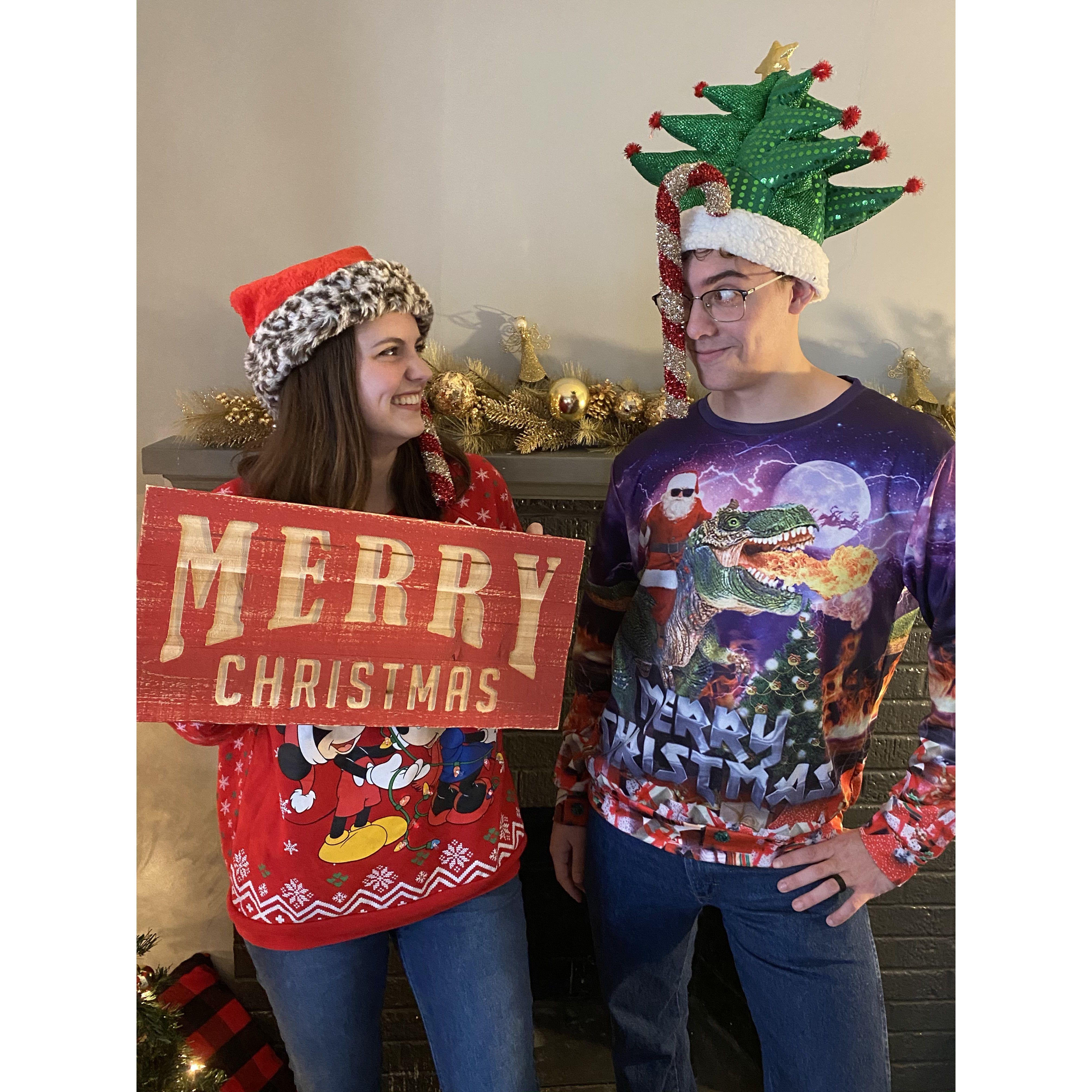 For our third Christmas together in 2020, Justin's sister posed us for a photo shoot, which is where we got this and our save-the-date picture.