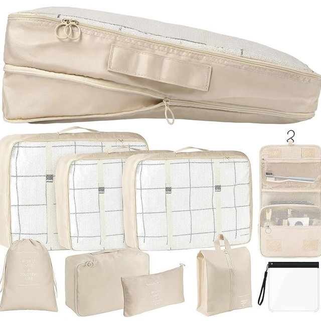 9 Set Packing Cubes for Suitcases Travel Luggage Sets Packing Organizers, Travel Organizer Bags Luggage Organizer with Shoe/Tioletry/Laundry Bag