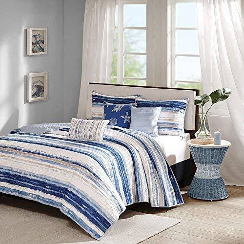 Madison Park Marina 6 Piece Quilted Coverlet Set, Blue, Cal King, King King