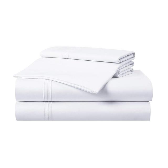 Aston & Arden Sateen Sheet Set - 100% Cotton 600 Thread Count Luxurious Hotel Silky Sheets, Pristine White with Fine Baratta Embroidered 3-Striped Hem, Wrinkle Resistant, Queen, Dove White