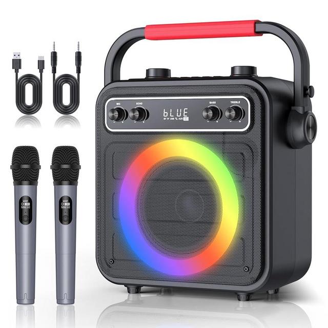 Karaoke Machine for Adults & Kids, Bluetooth Karaoke Speaker with Two Wireless Karaoke Microphones, PA System Speaker Supports TF Card/USB, AUX in, REC, Bass & Treble for Party/Meeting/Adults/Kids