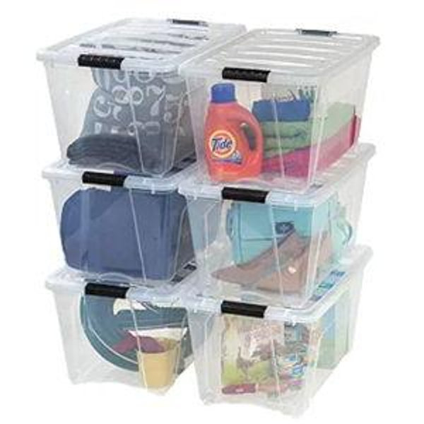 IRIS USA 54 Qt Stackable Plastic Storage Bins with Lids, 6-Pk, Clear