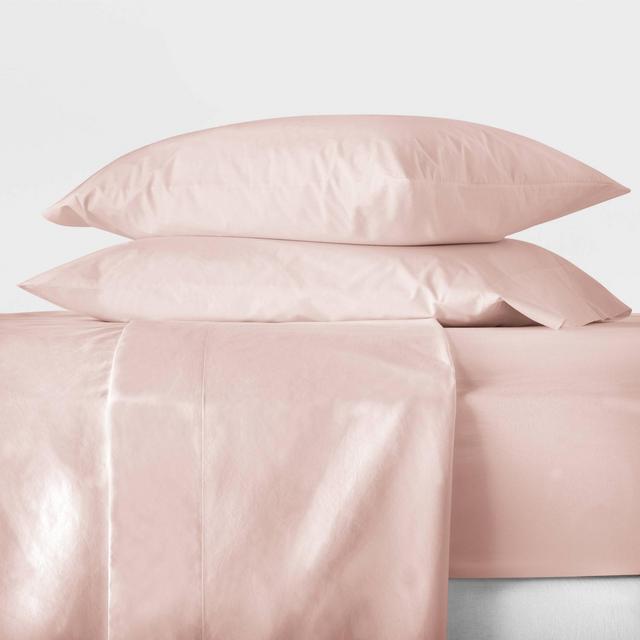Queen Washed Supima Percale Solid Sheet Set Blush - Casaluna™