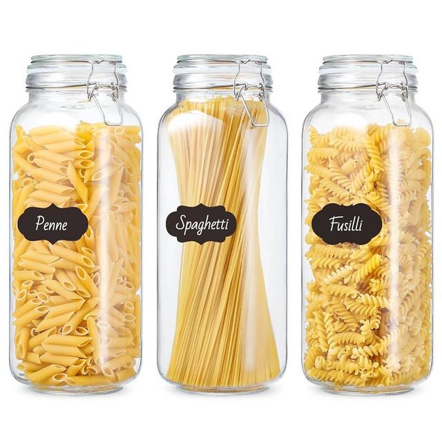 VITEVER [ Taller ] 92oz Glass Jars with Airtight Lid, Large Glass Food Storage Jars, 3 Pack Wide Mouth Airtight Glass Jars for Kitchen Pantry Spaghetti, Square Mason Jars with Labels