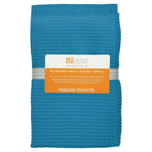 2pk 17"X25.5" Waffle Microfiber Kitchen Towel Blue - Mu Kitchen