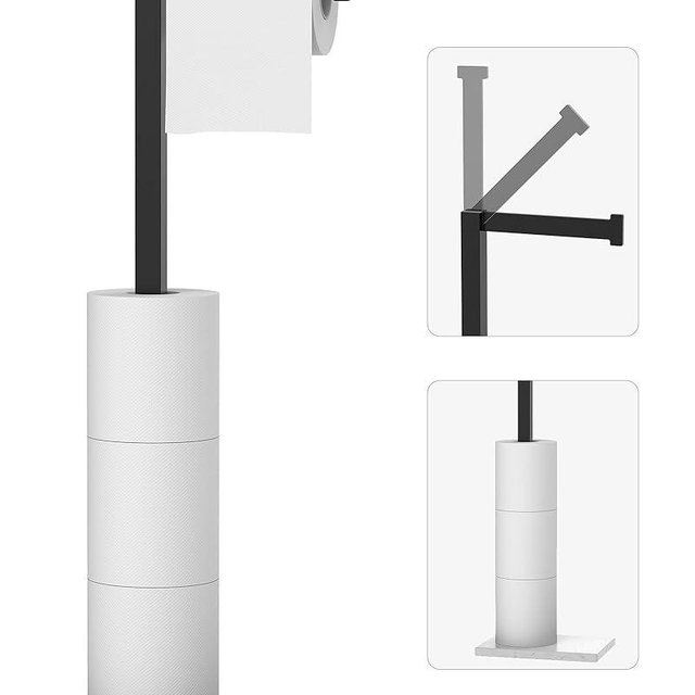 HOMEMYSTIQUE Free Standing Toilet Paper Holder Stand Matte Black SUS 304 Stainless Steel Rustproof 22" Rotating Bathroom Tissue Roll Holder for 4 Rolls with Marble Base