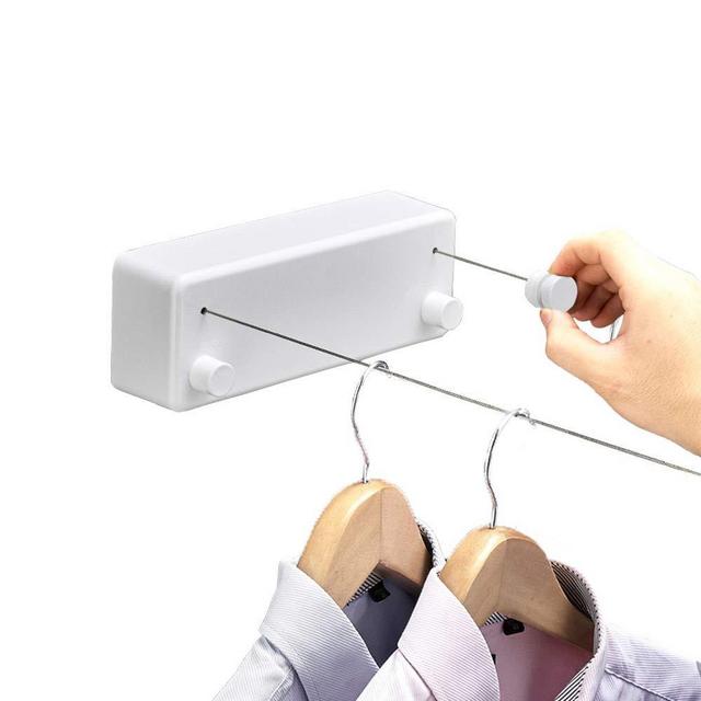 Bakala Retractable Clothesline Indoors Laundry Line with Adjustable Stainless Steel Double Rope,Wall Mounted Space-Saver Drying Line for Balcony,Bathroom,13.8 Feets Clothes Line(White)