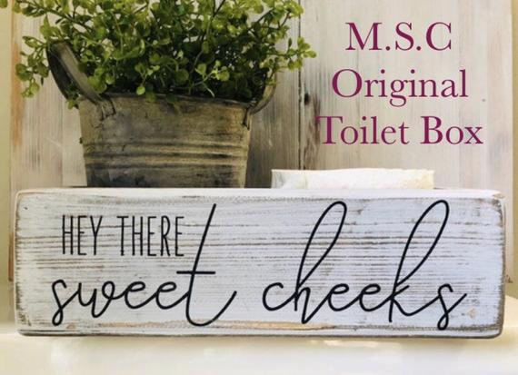 Bathroom toilet storage box - toilet paper holder caddy - hey there sweet cheeks -back of toilet box- 12" x 6.5" x 3.5"t