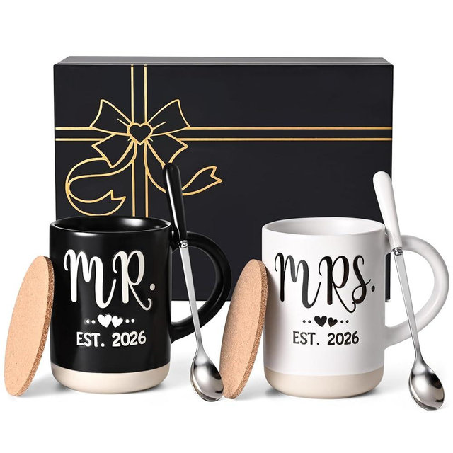 Cabtnca Mr and Mrs Est 2026 Mugs Set 16Oz, Weding Gifts for New Couples, Mr and Mrs Valentine's Day Gifts, His and Hers Coffee Mugs Set for Newlyweds Bride and Groom
