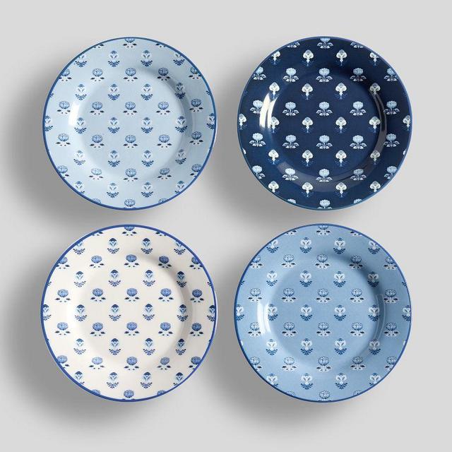 Kravet Floret Stoneware Appetizer Plates, Mixed Set of 4