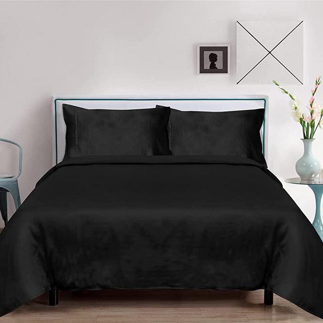 LINENWALAS Organic Bamboo Sheets Set 4 PC - 100% Pure, Natural, Softest, Cooling Bedding(King, True Black)