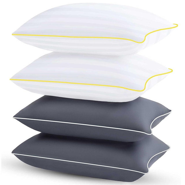 HAODEMI Bed Pillows for Sleeping - Pillows Standard Size Set of 4 Cooling Hotel Quality Quality with Premium Soft Down Alternative Fill for Back, Stomach or Side Sleepers (2 White & 2 Grey)