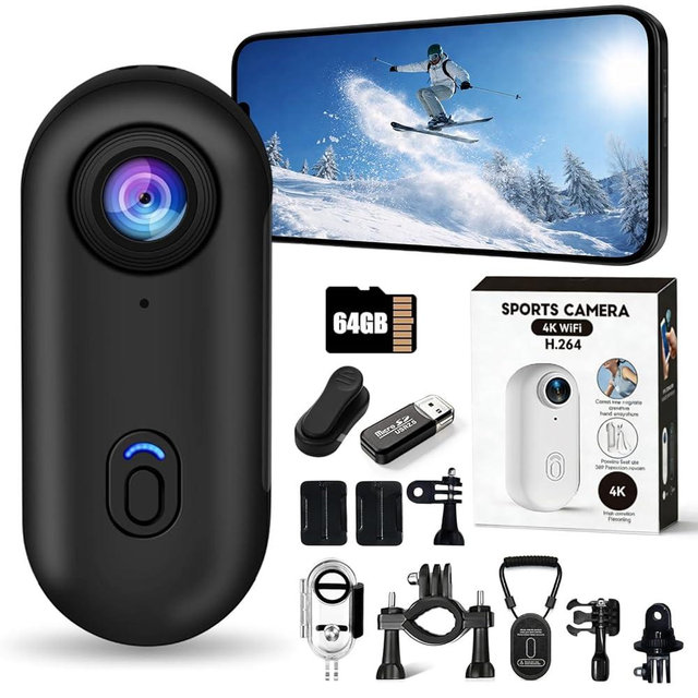 4K UHD Thumb Action Camera, 2026 POV Record PRO 2.0, Wearable Body Camera with Audio and Video, Magnetic Necklace & Spring Clip for Motorcycle Cycling Skiing Football Content Creators (Black,64G)