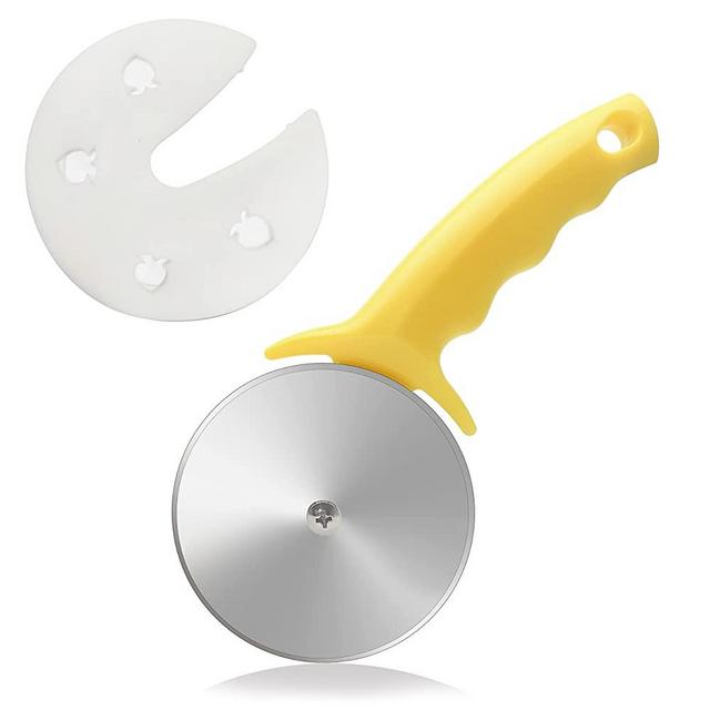4-Inch Super Sharp Pizza Cutter Wheel,Stainless Steel Large Blade Pizza Cutter with Cover,Premium Kitchen Pizza Slicer with Good Grips Handle,Easy to Clean and Dishwasher Safe-Yellow