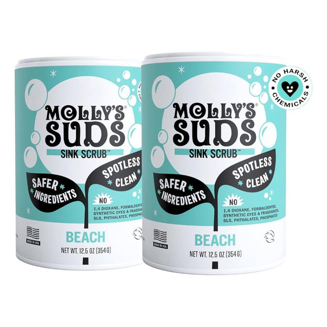 Molly's Suds Sink and All Purpose SCRUB | Gently Removes Stains, Scrubs Away Grease & Gime, Buffs out Scratches | Earth Derived Ingredients | 2 Pack, Beach Scent