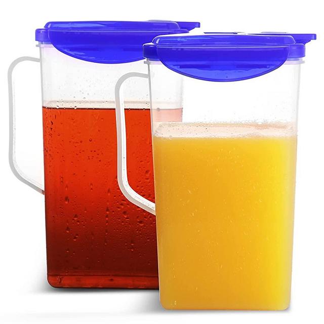 Pitcher 1.5 Quart (Set of 2) Plastic Pitcher with Lid | Jug for Fridge | Juice Container with Lid | Iced Tea Pitcher | Airtight Pitcher with Spout Perfect for Lemonade, Water, and Tea. BPA Free, Blue