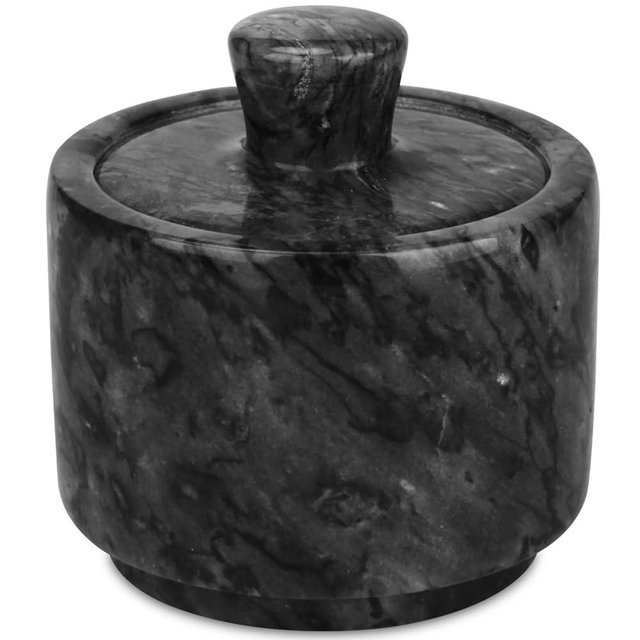 HESHIBI Marble Salt Cellar with Lid, Salt and Pepper Bowls Box Container, Salt Jar with Lid for Kitchen and Bathroom(Black)