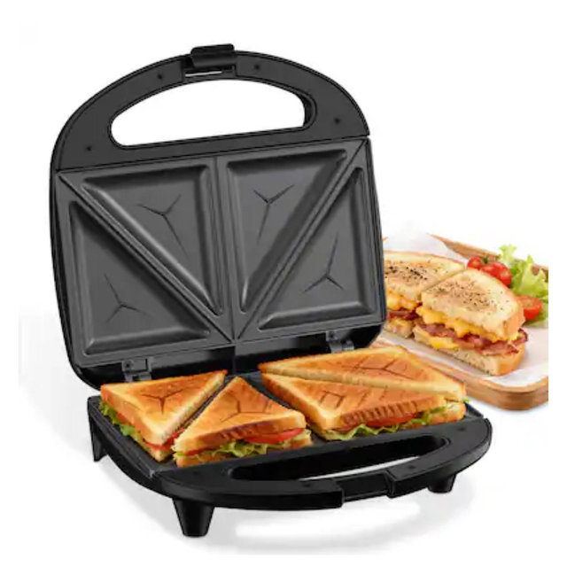 OSTBA - Sandwich Maker Panini Press, 2 Slice Grilled Cheese Maker with Non-stick Grill Plates, Indicator Lights - Black