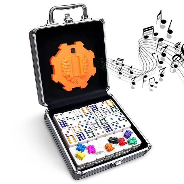 Yinlo Mexican Train Dominoes Set with Sound Effects, Mexican Train Dominoes Game for Travel, 91 Tiles Double12 Colored Dominoes Game Set with Aluminum Case for Families&Kids