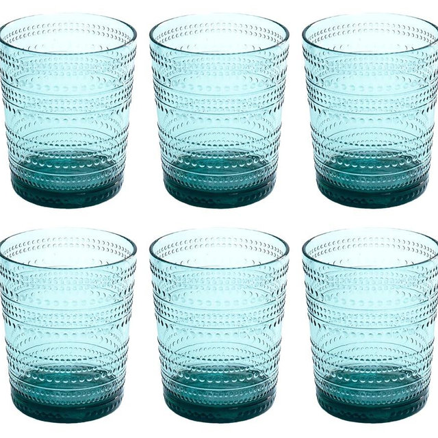 Abode Homewares Beaded 15.6 oz Durable Acrylic Double Old Fashioned Drinking Glasses, Shatter-Resistant and Dishwasher-Safe Indoor/Outdoor - Sea Green - Set of 6