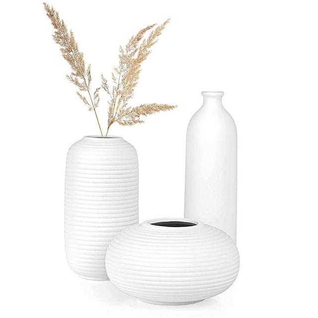 Crutello Ceramic Vase Set - 3 Small White Vases - Rustic Vase Set, Perfect Home Decor for Mantles, Bookshelves, Tables, Entryways