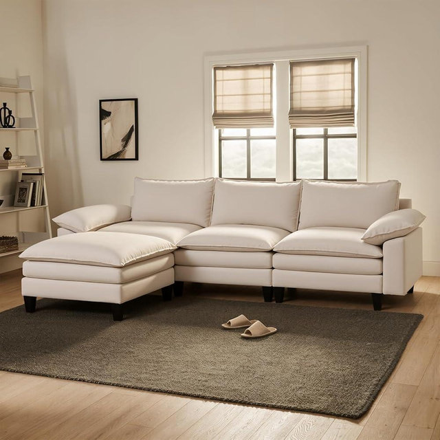 Txtin's Modular Sectional Couches for Living Room L Shaped Comfy Cloud Couch with Ottoman Beige Sectional Sofa for Apartment Chenille