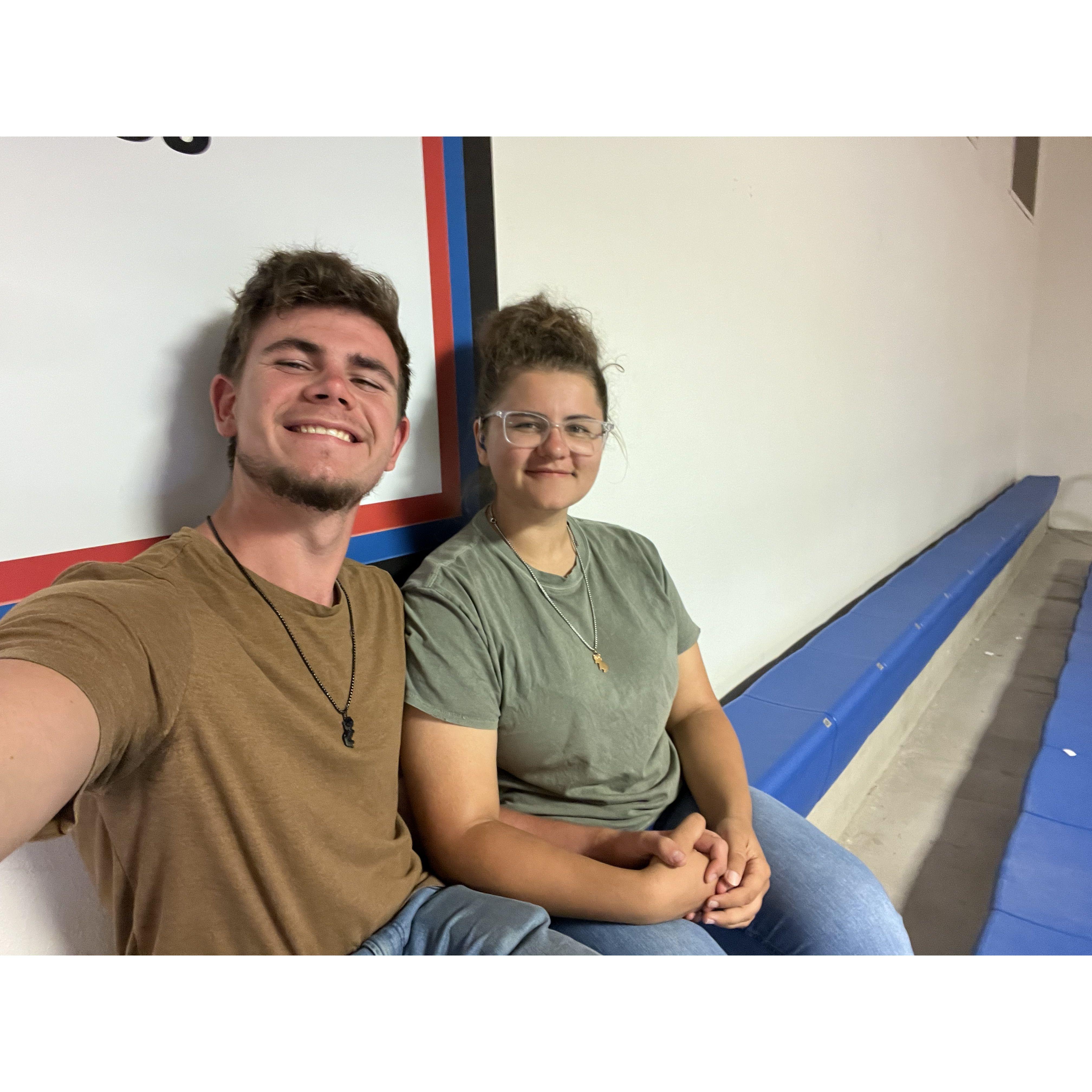 Watching a volleyball game at William Jessie University.