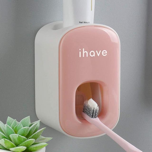 iHave Toothpaste Dispenser Wall Mount for Bathroom Automatic Toothpaste Squeezer (Pink)
